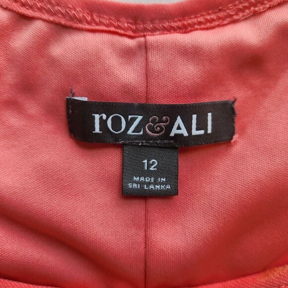 Roz & Ali Size 12 Maxi Dress Stretch Eyelet Over Lining Salmon Pink Poly Spandex - Picture 2 of 7